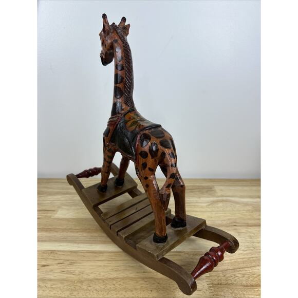 Vintage Hand Carved Hand Painted Wooden Folk Art Rocking Giraffe 13 1/2" - Picture 5 of 10